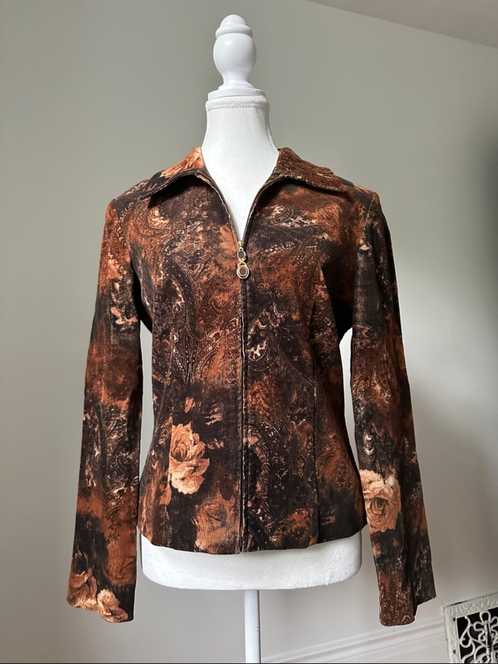 JOSEPH RIBKOFF Vintage Paisley Floral Boho Cottage Corduroy Full Zip Jacket Sz 8